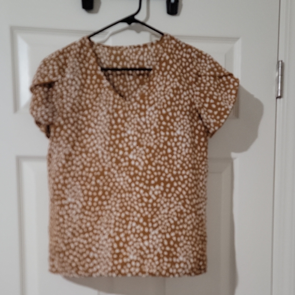 SHEIN Cream and Brown Short Sleeve Blouse